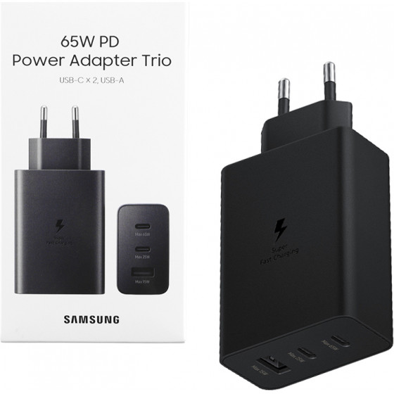 Samsung Travel Trio Pd 3.0 Usb A 15W 5V 2A/9V 1.67A+Usb C 5V 3A/9V 3A/15V 3A/20V 3.25A+Usb C 65W Black Packing Or - (EP-T6530NBEGEU)