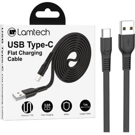 Lamtech TYPE-C Flat Charging Cable 1M Black - (LAM111801)