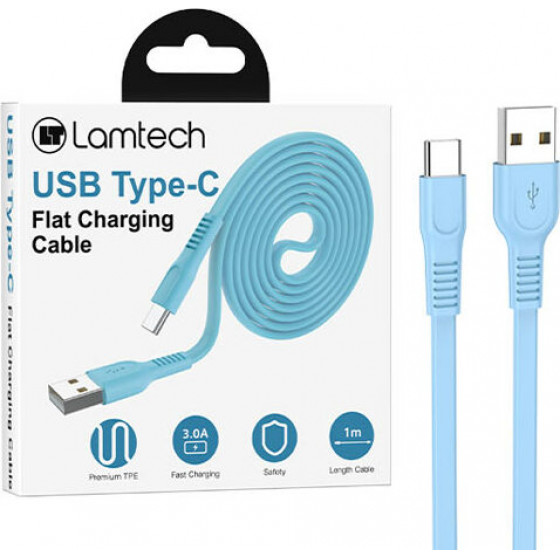 Lamtech TYPE-C Flat Charging Cable 1M Blue - (LAM111832)