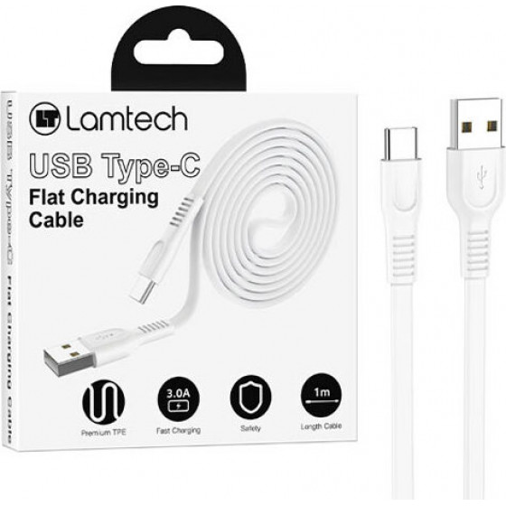 Lamtech TYPE-C Flat Charging Cable 1M White - (LAM111818)