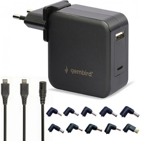 Gembird Universal 60W Usb TYPE-C Pd Laptop Charger 10 Tips - (NPA-PD60-01)