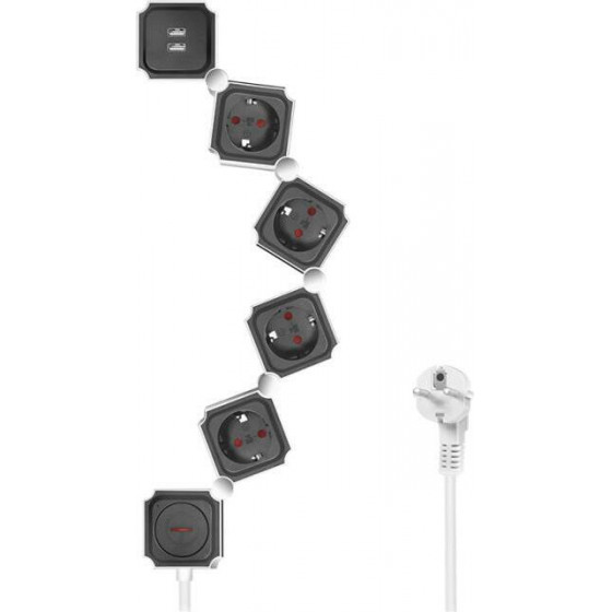 LogiLink Flexible Socket 4 x Schuko With 2 x Usb 1,5m - (LPS276U)