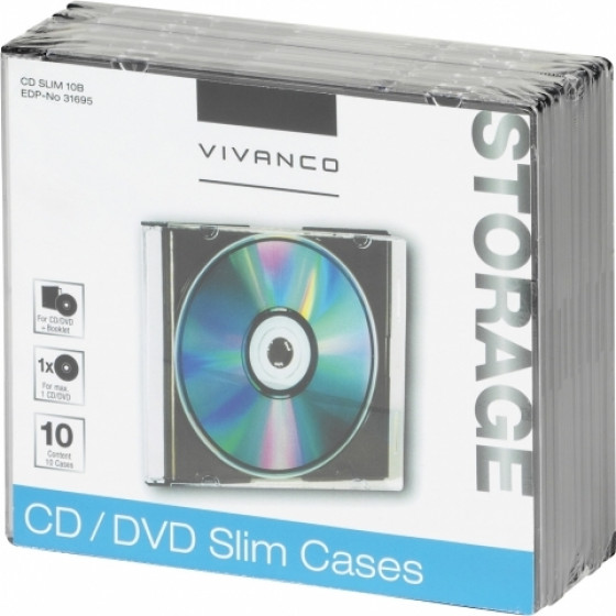 Vivanco ����� CD/Dvd Slim Case 10pCs Black - (31695)