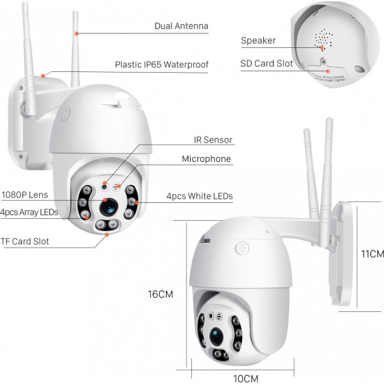 ANGA ������ PTZ IP Wi Fi ONVIF 1080P AQ-8108ISW 2.0 MP Intelligent Alarm Auto Tracking �� �������� CamHi