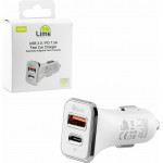 Lime Successories Lime Dual ��������� ����������� Usb 3.0/Pd Type C Fast Car Charger Qc 3.0 LCUPD21 40W 5V-7A/9V-4.8A/12V-3.6A WHITE