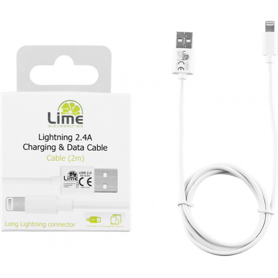 Lime Successories Lime Lightning Long Usb 2.4A ��������-Data 2m LUL02 WHITE