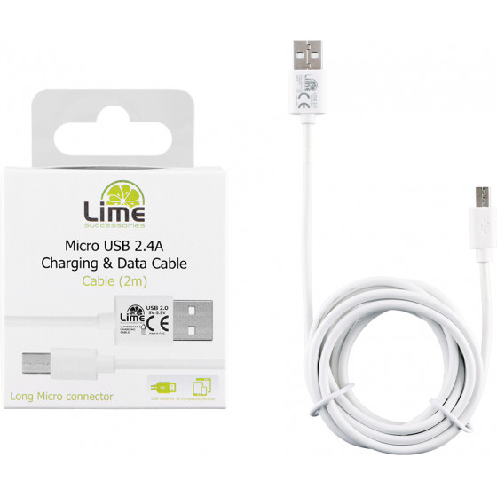 Lime Successories Lime Micro Usb Devices Long Usb 2.4A ��������-Data 2m LUM02 WHITE