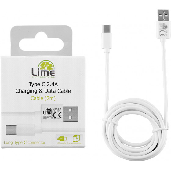 Lime Successories Lime Type C Long Usb 2.4A ��������-Data 2m LUC02 WHITE