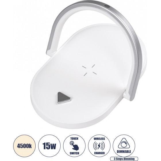 GloboStar Eclipse �������� ����������� ��������� �������� Led 15W 1200lm 180� Ac 230V - �� �������� ������� - Wireless Charger - �������� ���� �� 3 �������� �������� ������ ����� 4500K Dimmable - �17 x �13 x �10 - ����� - (76559)