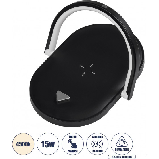 GloboStar Eclipse �������� ����������� ��������� �������� Led 15W 1200lm 180� Ac 230V - �� �������� ������� - Wireless Charger - �������� ���� �� 3 �������� �������� ������ ����� 4500K Dimmable - �17 x �13 x �10 - ����� - (76558)