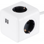 GloboStar Travel Powercube Pro Certified ��������� 6 ������ �� 1.5m K������ - 4 ������ ��������� Childproof Eu Schuko Ac 220-240V & 2 ������ Usb Max 2.1A/Dc 5V �7.5 x �7.5 x �7.5 - ����� �� ���� - Max Load 3680W/16A - (79639)