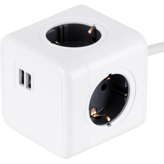 GloboStar Travel Powercube Pro Certified ��������� 6 ������ �� 1.5m K������ - 4 ������ ��������� Childproof Eu Schuko Ac 220-240V & 2 ������ Usb Max 2.1A/Dc 5V �7.5 x �7.5 x �7.5 - ����� �� ���� - Max Load 3680W/16A - (79639)