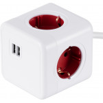 GloboStar Travel Powercube Pro Certified ��������� 6 ������ �� 1.5m K������ - 4 ������ ��������� Childproof Eu Schuko Ac 220-240V & 2 ������ Usb Max 2.1A/Dc 5V �7.5 x �7.5 x �7.5 - ����� �� ������� - Max Load 3680W/16A - (79642)