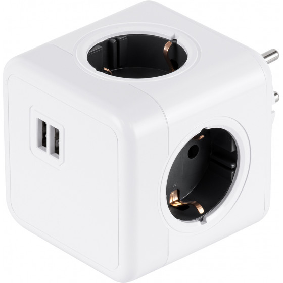 GloboStar Travel Powercube Pro Certified ��������� 6 ������ �� 4 ������ ��������� Childproof Eu Schuko Ac 220-240V & 2 ������ Usb Max 2.1A/Dc 5V �7.5 x �11.5 x �7.5 - ����� �� ���� - Max Load 3680W/16A - (79633)