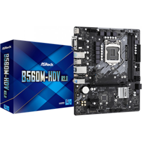 Asrock Mb Socket Intel LGA1200 11th/10th GEN, Cs Intel B560, 2 Dimm Sockets DDR4, D-SUB/DVI-D/HDMI, Lan GIGABIT, MICRO-ATX, 2YW. - (B560M-Hdv R2.0)