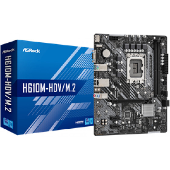 Asrock Mb Socket Intel LGA1700 12th GEN, Cs Intel H610, 2 Dimm Sockets DDR4, D-SUB/DP/HDMI, Lan GIGABIT, MICRO-ATX, 2YW. - (H610M-HDV/M.2)