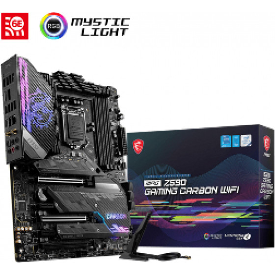 MSI Mb Socket Intel LGA1200 11th/10th GEN, Cs Intel Z590, 4 Dimm Sockets DDR4, DP/HDMI, Lan Intel 2.5G, ATX, 3YW. - (Mpg Z590 Gaming Carbon WIFI)