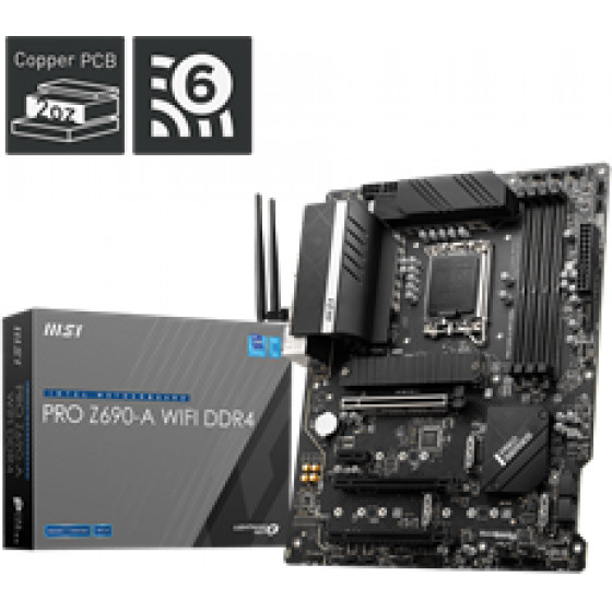 MSI Mb Socket Intel LGA1700 12th GEN, Cs Intel Z690, 4 Dimm Sockets DDR4, DP/HDMI, Lan Intel 2.5G, ATX, 3YW. - (Pro Z690-A Wifi DDR4)