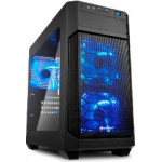 Sharkoon Pc Chassis Mini Tower ATX, BLACK, W/O PSU, 2x12CM Front Blue Led FAN, 1x12CM Rear Blue Led FAN, 2YW. - (V1000 Window)