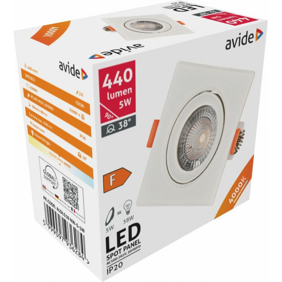 Avide Led Downlight 38� Square 5W Nw 4000K - (ALDLS38NW-S-5W)