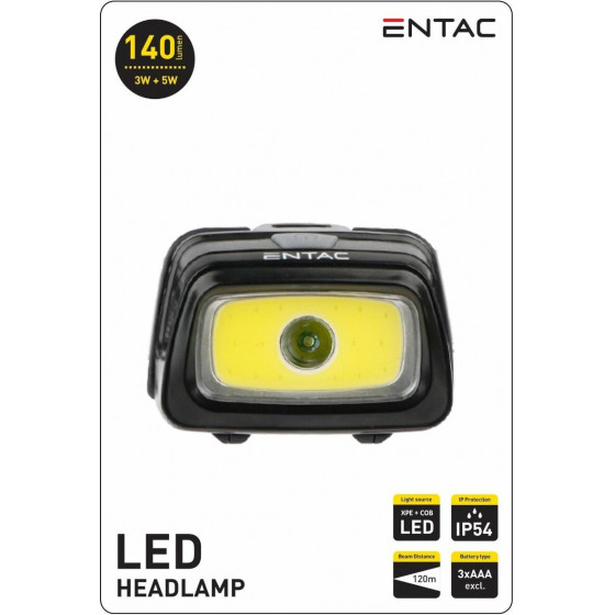 Entac Headlight 5+3W 3xAaa excl. Black - (EHL-3N5-PB)