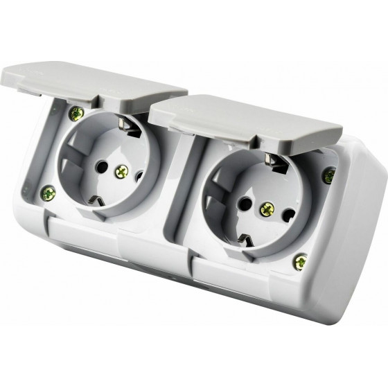 Entac Stephan Surface Mounted Wall Socket Earthed 2x IP54 - (ESMWS2E-STP)