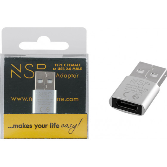 NSP ����������� Type C Female To Usb 2.0 Male 2.4A SILVER