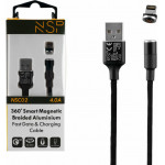 NSP Lightning Usb ��������-Data Magnetic Braided NSC02 4.0A Qc 3.0 1.2m BLACK