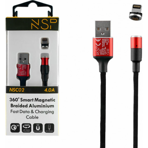 NSP Lightning Usb ��������-Data Magnetic Braided NSC02 4.0A Qc 3.0 1.2m RED