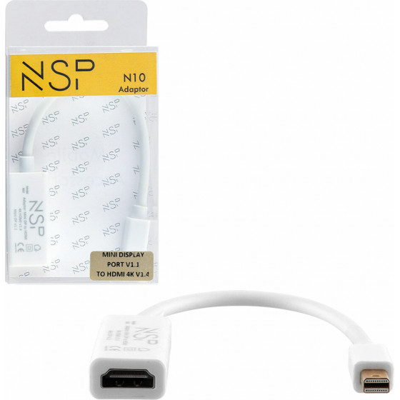 NSP N10 Cable Adapter Mini Display Port V1.1 To Hdmi 4K V1.4 0,23m WHITE