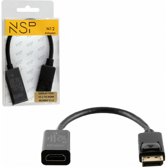 NSP N12 Cable Adapter Display Port V1.2 To Hdmi 4K/60HZ V2.0 0,23m BLACK