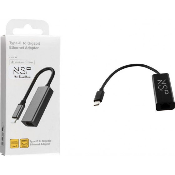 NSP N08 Adapter Usb 3.1 Type C To RJ45 Gigabit Ethernet Adaptor With Led 1000MBps BLACK