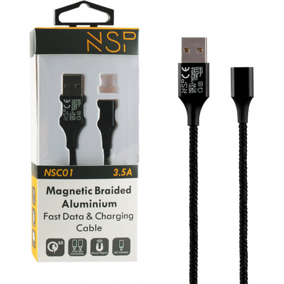 NSP Usb ��������-Data Magnetic Braided NSC01 3.5A Qc 2.0 1m BLACK