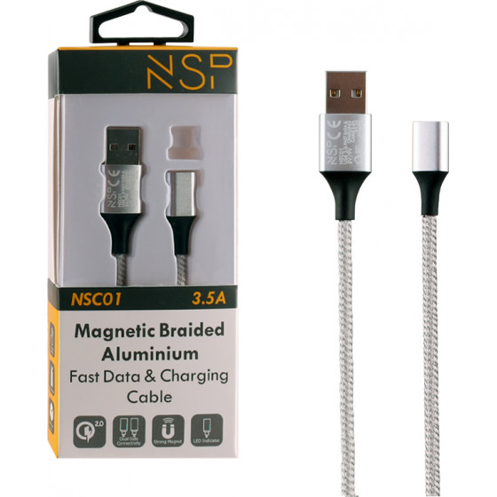 NSP Usb ��������-Data Magnetic Braided NSC01 3.5A Qc 2.0 1m SILVER