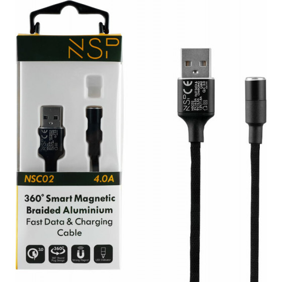 NSP Usb ��������-Data Magnetic Braided NSC02 4.0A Qc 3.0 1.2m BLACK
