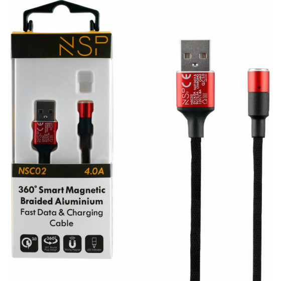 NSP Usb ��������-Data Magnetic Braided NSC02 4.0A Qc 3.0 1.2m RED