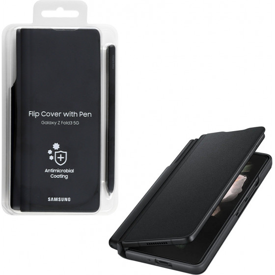 Samsung ���� Z Fold 3 5G F926 Leather Flip Cover With S-Pen Black Packing Or - (EF-FF92PCBEGEE)