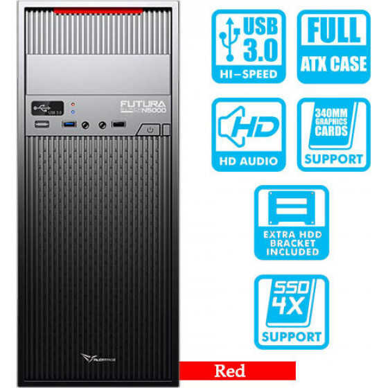Alcatroz Pc Case With Psu 450W Futura Red Pro N5000 - (FUTURAN5000R)