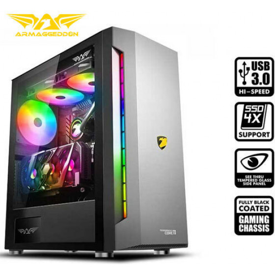 Armaggeddon Atx Gaming Pc Case With Rgb Light Tessaraxx Core 11 Black - (CORE11B)