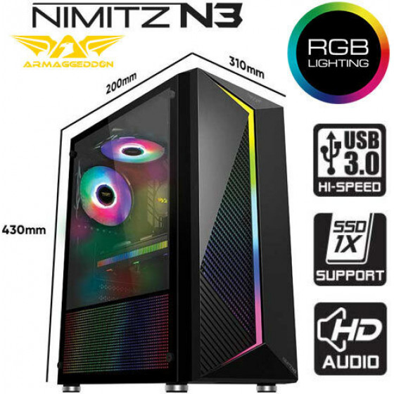 Armaggeddon Gaming Pc Case Full Atx Nimitz N3 Black - (NN3B)