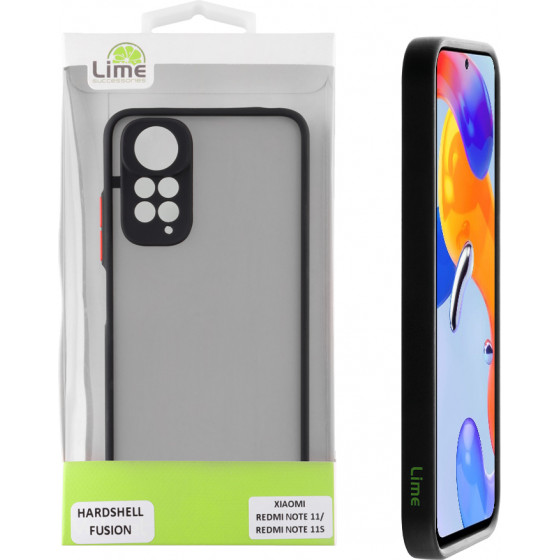 Lime ���� Xiaomi Redmi Note 11/Redmi Note 11S 6.43'' Hardshell Fusion Full Camera Protection Black With Red KEYS