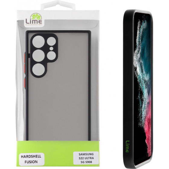 Lime ���� Samsung S22 Ultra 5G S908 6.8'' Hardshell Fusion Full Camera Protection Black With Red KEYS