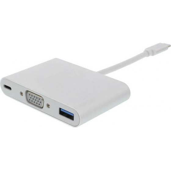 Well Adaptor USB-C Male �� VGA, USB3.0, USB-C Female ADAPT-USBC-VGA/USB3.0/PD-WL