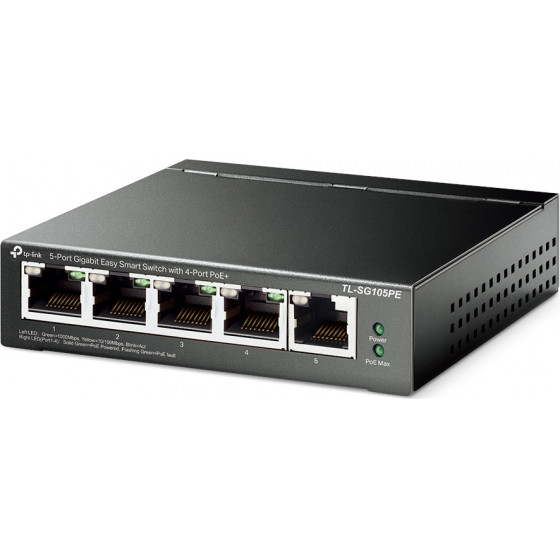 TP-Link Easy Smart Switch 5-Port Gbit, 4-Port PoE+, Ver. 2.0 - (TL-SG105PE)