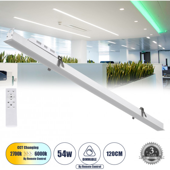 GloboStar Luca �������� ������� ��������� Linear Led Cct 54W 6500lm 120� Ac 220-240V �121.5 x �5 x �4cm - �������� �������� ���� ���������������� All In One ����� 6000k+������ 4500k+����� 2700k Dimmable - ����� - 3 Years Warranty - (61033)