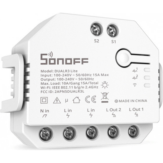 Sonoff Smart ��������� DUALR3 Lite, 2-Gang, Wi-Fi, 15A, ������ - (DUALR3-LITE)