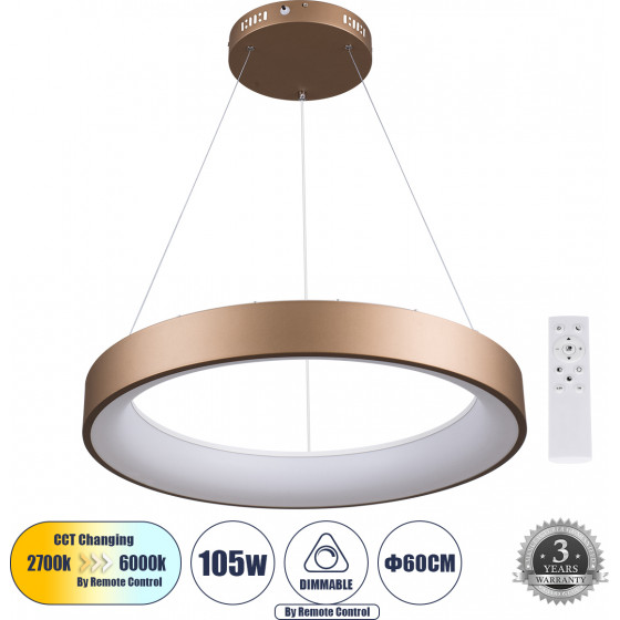 GloboStar Salem �������� ���������� ������ ���������-������ Led Cct 105W 12075lm 120�Ac 220-240V - �������� �������� ���� ���������������� AIO ����� 6000k+������ 4500k+����� 2700k Dimmable �60cm - ���� ������� - 3 Years Warranty - (61248)