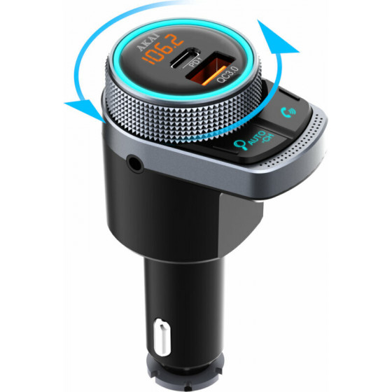Akai Fm Transmitter ��� ��������� �� Bluetooth, Fast Charge Usb & Usb Type-C, Led ��� Hands Free �� Noise Cancellation - (FMT-80BT)