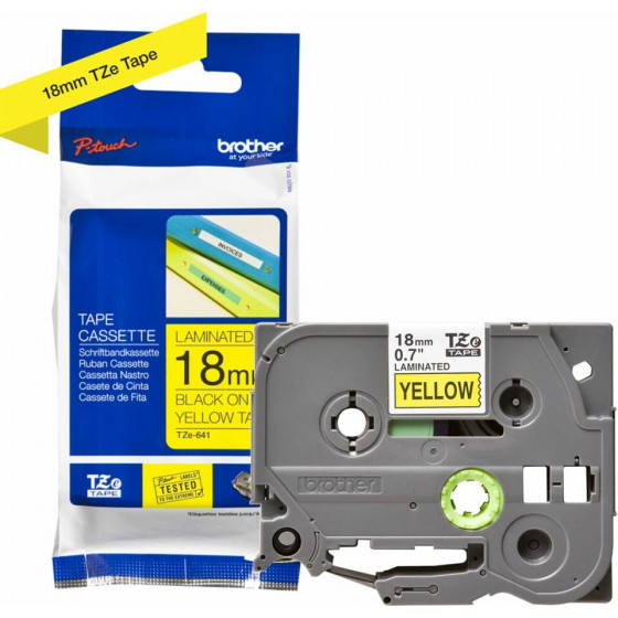 Brother Labelling Tape Cassette 18mm Black On Yellow Tape - (TZE-641)
