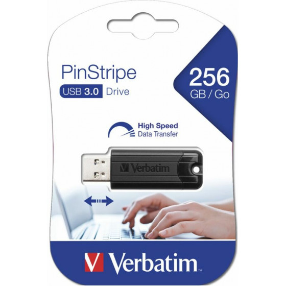 Verbatim Usb Drive 3.0 256GB Pinstripe Black - (49320)